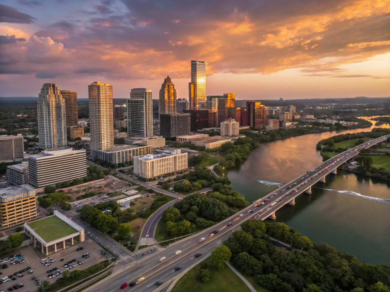 A vibrant cityscape of Austin, Texas, showcasing modern buildings and bustling streets, symbolizing the city's rapid growth and investment opportunities in real estate.